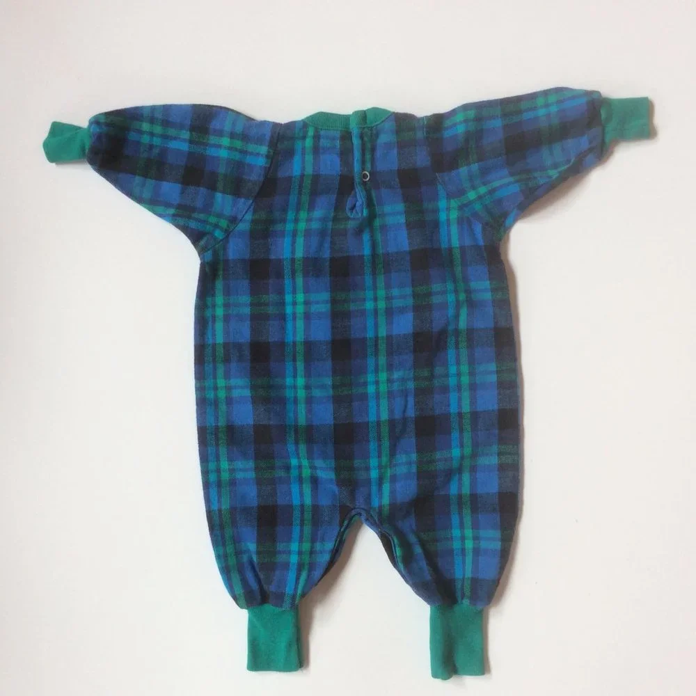 Buster Brown Vintage Plaid Flannel Jogger 1-Piece Moose Size 3-6 Months - Picture 3 of 6
